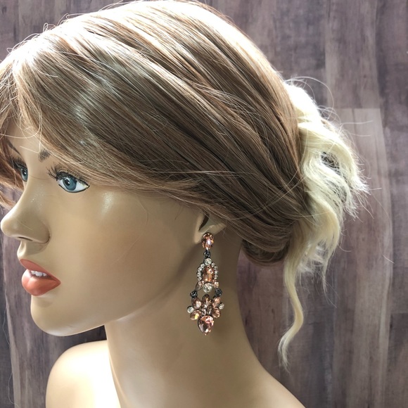 Peach Crystal Chandelier Formal Earrings - Picture 3 of 4